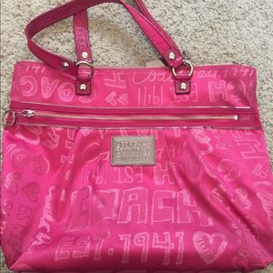 Coach pink poppy logo jacquard purse
